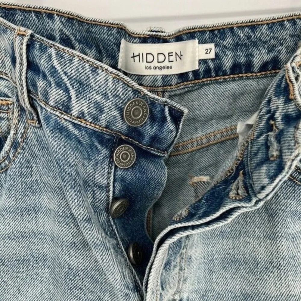 HIDDEN Los Angeles High Rise Distressed‎ Straight Leg Jeans Light Wash 27